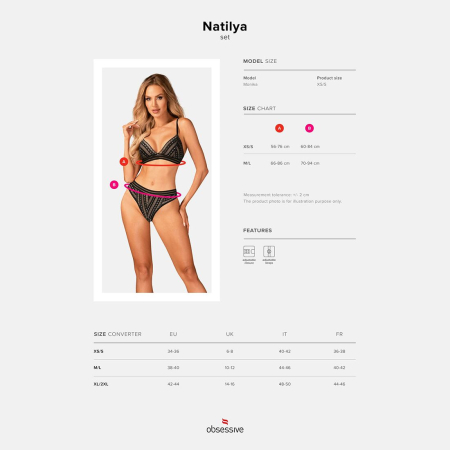 Комплект білизни Obsessive Natilya 2-pcs set XS/S, black, бюстгальтер, трусики - фото №13
