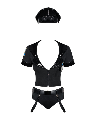 Еротичний костюм поліцейського Obsessive Police set S/M, black, топ, шорти, кепка, пояс, портупея - фото №2