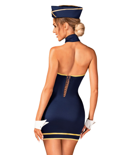 Еротичний костюм стюардеси Obsessive Stewardess uniform XS/S, blue, сукня, пілотка, шарф, манжети - фото №2