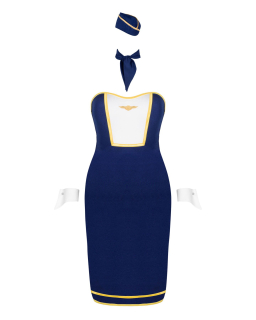 Еротичний костюм стюардеси Obsessive Stewardess uniform XS/S, blue, сукня, пілотка, шарф, манжети - - фото №3