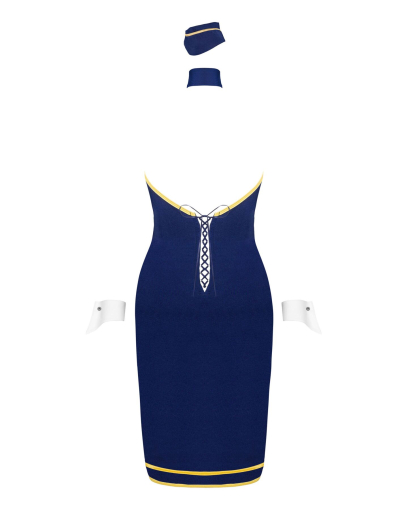 Еротичний костюм стюардеси Obsessive Stewardess uniform XS/S, blue, сукня, пілотка, шарф, манжети - фото №4