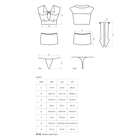 Еротичний костюм студентки Obsessive Student 4 pcs costume S/M, топ, спідниця, стринги, гольфи - фото №8