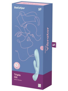 Двосторонній вібратор-кролик Satisfyer Triple Oh Light Blue, 3 мотори, руків’я-масажер - - фото №4