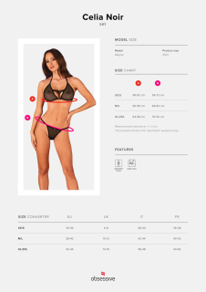 Напівпрозорий комплект Obsessive Celia Noir 2-pcs set M/L, бюстгальтер, стрінги - - фото №5