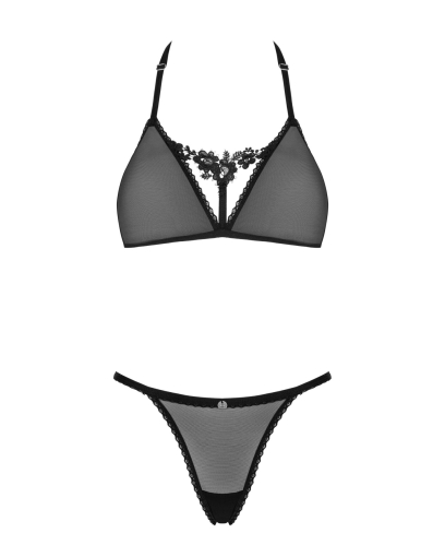 Напівпрозорий комплект Obsessive Celia Noir 2-pcs set XL/2XL, бюстгальтер, стрінги - фото №3