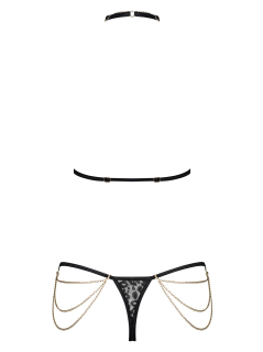 Комплект із ланцюжками Obsessive Pantheria 2-pcs set black L/XL, бюстгальтер, трусики - - фото №4
