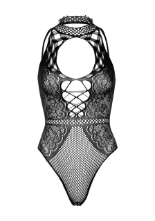 Leg Avenue Net and lace halter bodysuit OS Black - №11
