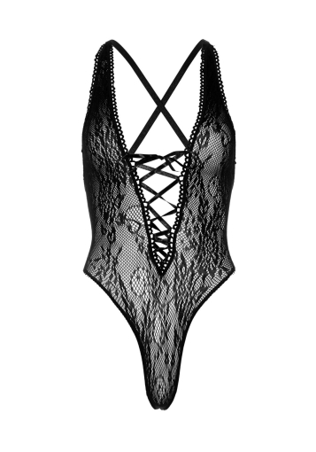 Мереживне боді Leg Avenue Floral lace thong teddy Black, шнурівка на грудях, one size - фото №4