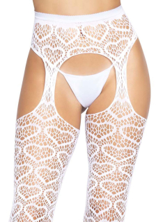 Ажурні колготки із сердечками Leg Avenue Heart White, one size, імітація панчіх - - фото №6