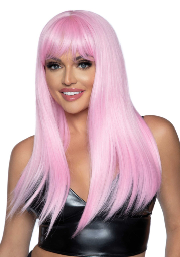 Довга рожева перука Leg Avenue Long straight bang wig Pink, гладенька, 61 см 