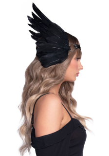 Пов’язка на голову з крилами Leg Avenue Feather headband Black, пір’я та натуральна шкіра - - фото №3