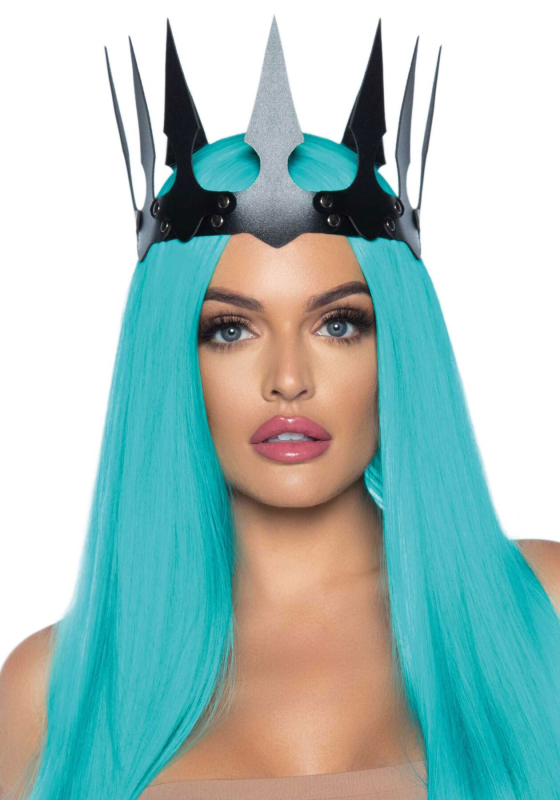 Корона злої королеви Leg Avenue Faux leather spiked crown Black, штучна шкіра, заклепки - фото