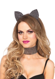 Набір кішечки зі стразами Leg Avenue Cat ear headband & choker set, широкий чокер та вушка - фото