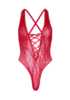 Мереживне боді Leg Avenue Floral lace thong teddy Red, шнурівка на грудях, one size - - фото №4