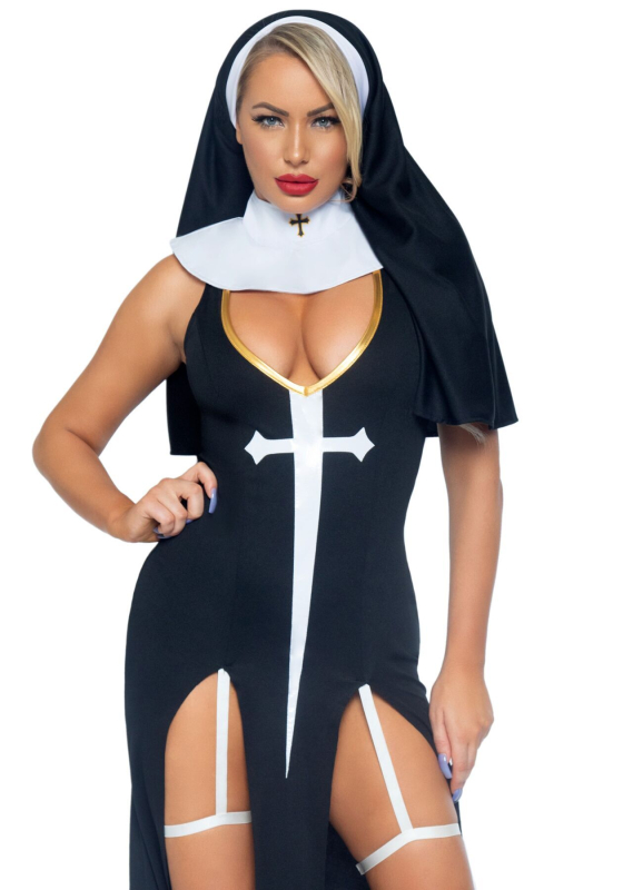 Костюм монашки-грішниці Leg Avenue Sultry Sinner S, сукня, головний убір, комір - фото
