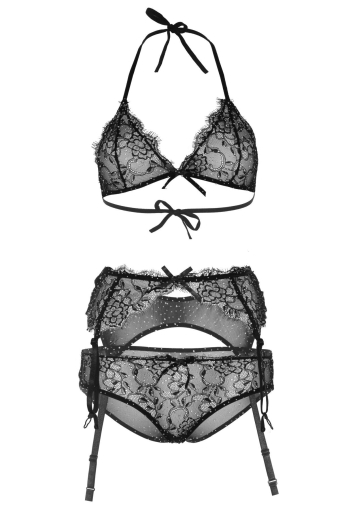 Мереживний комплект зі стразами Leg Avenue Bright Lights Rhinestone M (трусики, бра, пояс для панчіх - фото №5