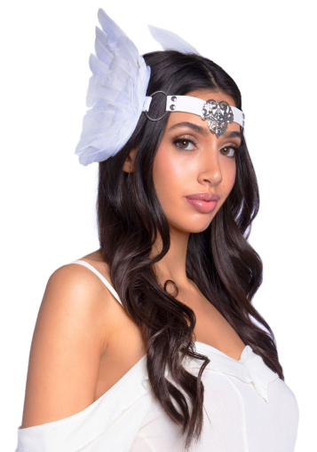 Пов’язка на голову з крилами Leg Avenue Feather headband White, пір’я та натуральна шкіра - фото