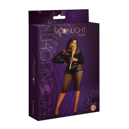 Сукня-бодістокінг Moonlight Plus Model 03 XL-XXXL Black, міді, довгий рукав - фото №5