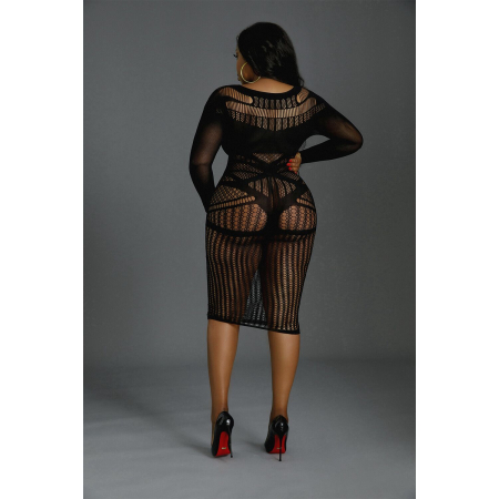 Сукня-бодістокінг Moonlight Plus Model 03 XL-XXXL Black, міді, довгий рукав - фото №4