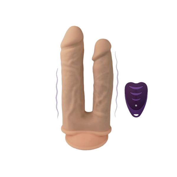 Подвійний фалоімітатор з вібрацією SilexD Double Gusto Vibro Flesh (Model 1 size 8" & 7") + LRS, діаметр 4,5 см та 3,7 см - фото