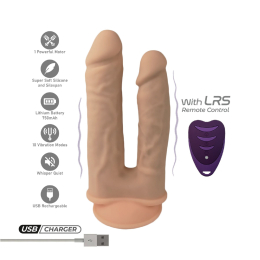 Подвійний фалоімітатор з вібрацією SilexD Double Gusto Vibro Flesh (Model 1 size 8" & 7") + LRS, діаметр 4,5 см та 3,7 см - - фото №4
