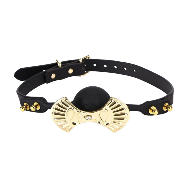 Розкішний силіконовий кляп Zalo Silicone Ball Gag Black, кристал Swarovski, шкіряний ремінець - фото
