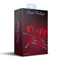 Набір для БДСМ 3 в 1 Feral Feelings BDSM Kit 3 Red, наручники, поножі, хрестовина - - фото №2