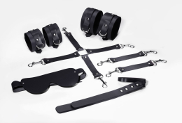 Набір для БДСМ 5 в 1 Feral Feelings BDSM Kit 5 Black, наручники, поножі, хрестовина, маска, падл - фото