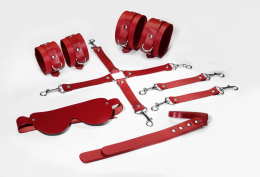 Набір Feral Feelings BDSM Kit 5 Red, наручники, поножі, хрестовина, маска, падл - фото