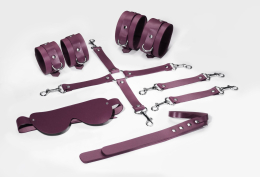 Набір Feral Feelings BDSM Kit 5 Burgundy, наручники, поножі, хрестовина, маска, падл - фото