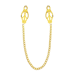 Затискачі для сосків з ланцюжком Feral Feelings – Clover nipple clamps, золото/білий - фото