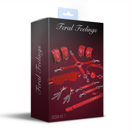 Набір Feral Feelings BDSM Kit 7 Red, наручники, поножі, конектор, маска, падл, кляп, затискачі - - фото №2