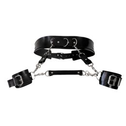 Шкіряний пояс з наручниками Art of Sex – Kasta XS-M, чорний - фото