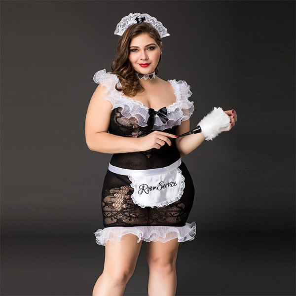 Костюм покоївки JSY «Слухняна Ельма» Plus Size Black, сукня, фартух, головний убір покоївки - фото