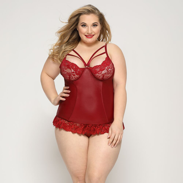 Сексуальний корсет зі стрепами JSY «Гаряча Тейлор» Plus Size, Red, мереживо, стрінги - фото