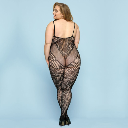 Відвертий бодістокінг JSY «Фатальна Скарлет» Plus Size, Black, імітація боді, мереживо, доступ - фото №2