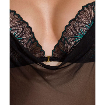 Сорочка Passion DELIENA CHEMISE S/M black, стрінги із заниженою талією - фото №5
