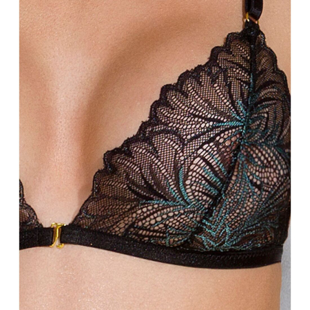 Комплект з відкритим доступом Passion DELIENA SET L/XL black, ліф, стрінги, пояс для панчіх - фото №6