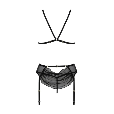 Комплект з відкритим доступом Passion DELIENA SET L/XL black, ліф, стрінги, пояс для панчіх - фото №5