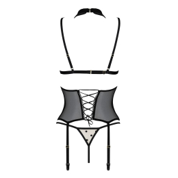 Корсет з відкритими грудьми Passion DOMINICA CORSET S/M beige, пажі для панчіх, стрінги - - фото №4