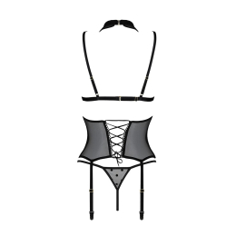 Корсет з відкритими грудьми Passion DOMINICA CORSET S/M black, пажі для панчіх, стрінги - - фото №4