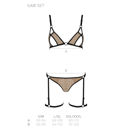 Еротичний комплект спідньої білизни Passion GABI SET L/XL beige, трусики з гартерами - фото №5
