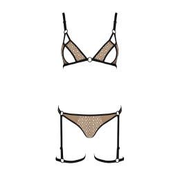 Еротичний комплект спідньої білизни Passion GABI SET L/XL beige, трусики з гартерами - - фото №3