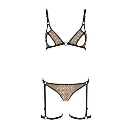 Еротичний комплект спідньої білизни Passion GABI SET L/XL beige, трусики з гартерами - фото №3