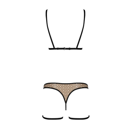 Еротичний комплект спідньої білизни Passion GABI SET XXL/XXXL beige, трусики з гартерами - фото №4
