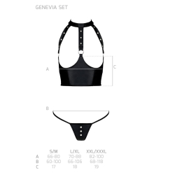 Комплект білизни з відкритими грудьми Passion GENEVIA SET WITH OPEN BRA L/XL black, корсет, стрінги - - фото №5