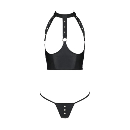 Комплект білизни з відкритими грудьми Passion GENEVIA SET WITH OPEN BRA L/XL black, корсет, стрінги - - фото №3
