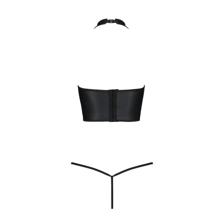Комплект білизни з відкритими грудьми Passion GENEVIA SET WITH OPEN BRA S/M black, корсет, стрінги - фото №4