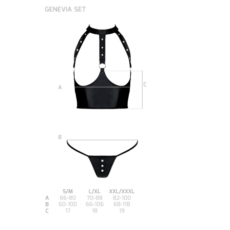 Комплект білизни з відкритими грудьми Passion GENEVIA SET WITH OPEN BRA XXL/XXXL black, корсет, стрі - фото №5