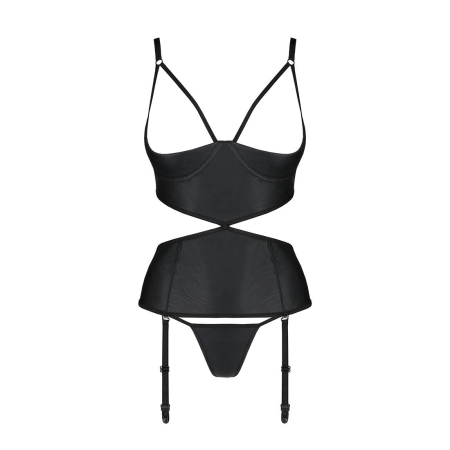 Корсет з відкритими грудьми Passion JANNIES CORSET L/XL black, стрінги в наборі - фото №3